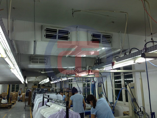 Hệ thống đường ống gió trong nhà xưởng may được lắp đặt hoàn chỉnh