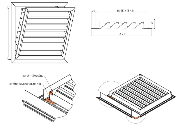 Minh hoạ cửa gió Louver vuông tháo lắp